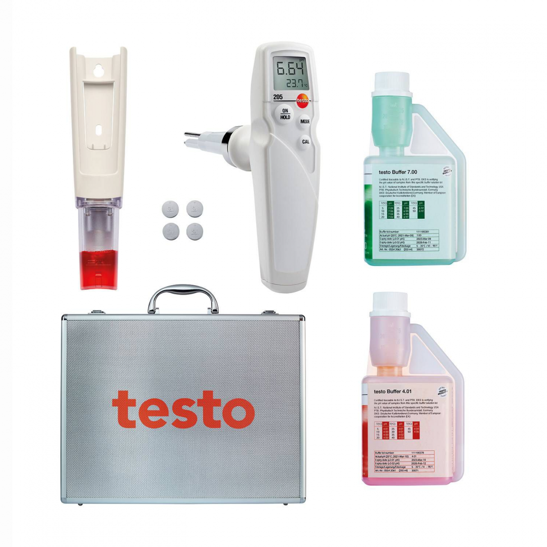 Imagen Set pHmetro testo 205 - Con soluciones de calibración y maletín de transporte