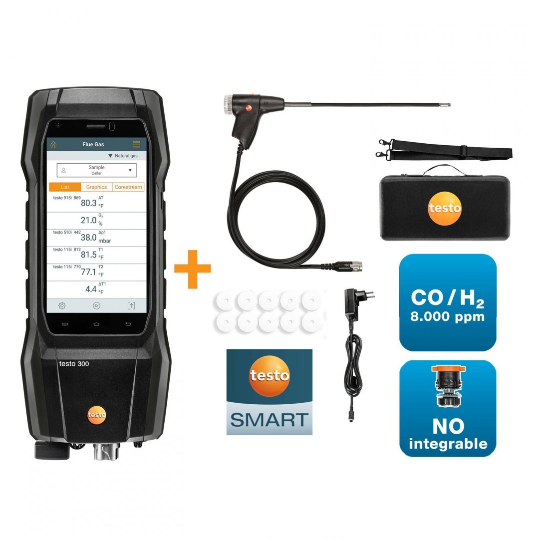 Imagen Set analizador de combustión testo 300 - Con sonda modular y vástago flexible