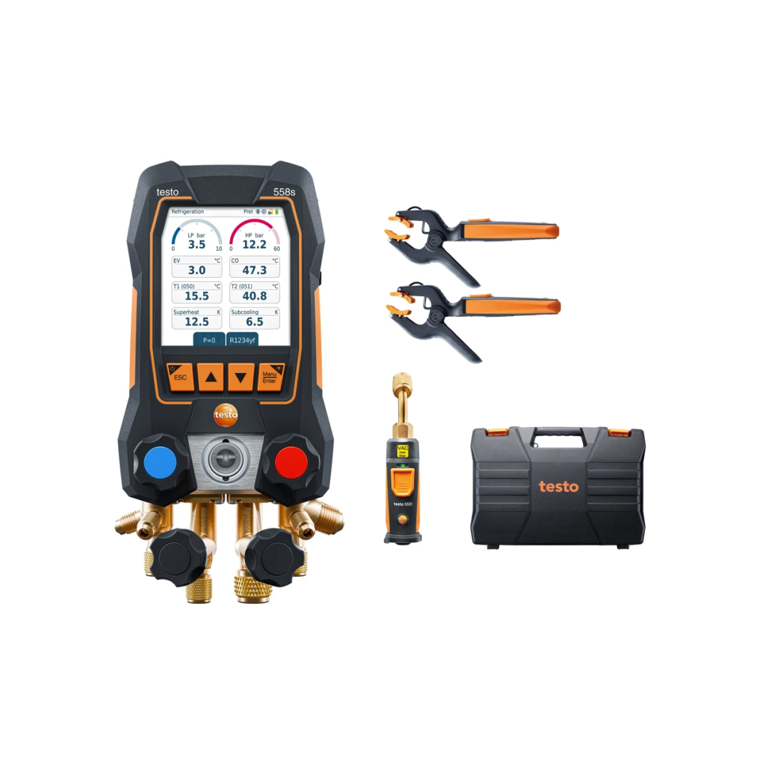Imagen Set analizador de refrigeración testo 558s - Set Smart Bluetooth con vacuómetro y sondas de temperatura